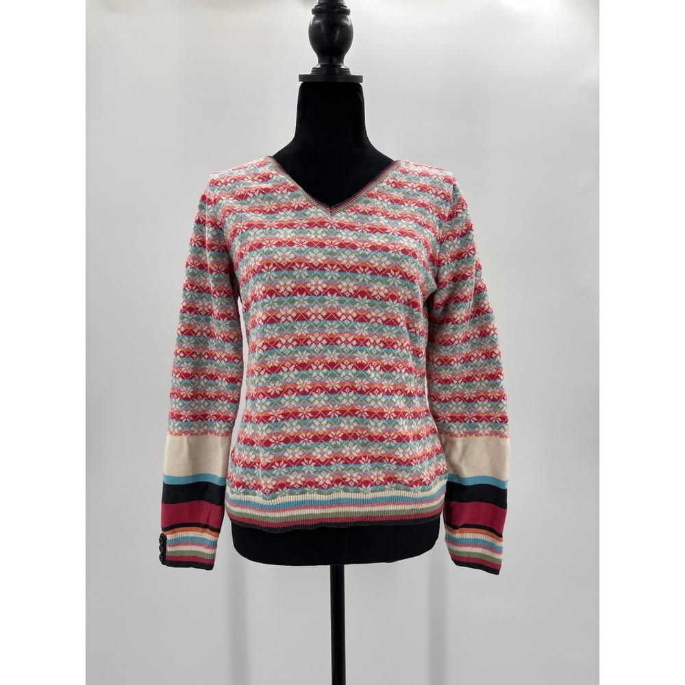 Liz Claiborne Fair Isle V Neck Sweater Women Size‎ M Colorful Geometric Pattern